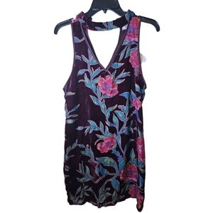 Band Of Gypsies Floral Velvet Burnout Sleeveless Dress With Choker Collar NWT